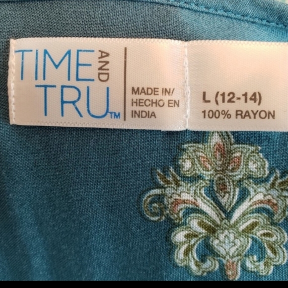 Time and Tru Teal Boho Peasant Dress Size Large - Picture 6 of 6